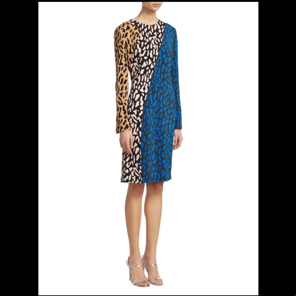 Diane Von Furstenberg Multicolor Leopard Long sleeve dress 10